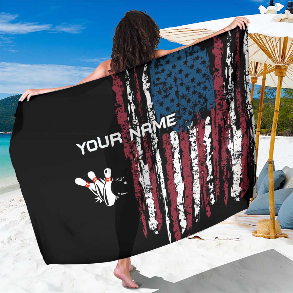 Distressed American Flag Sarong with Bowling Pins and Ball Vertical Stripe Design - Wonder Print Shop