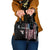 Distressed American Flag Shoulder Handbag with Bowling Pins and Ball Vertical Stripe Design - Wonder Print Shop