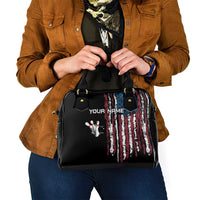 Distressed American Flag Shoulder Handbag with Bowling Pins and Ball Vertical Stripe Design - Wonder Print Shop