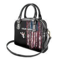 Distressed American Flag Shoulder Handbag with Bowling Pins and Ball Vertical Stripe Design - Wonder Print Shop