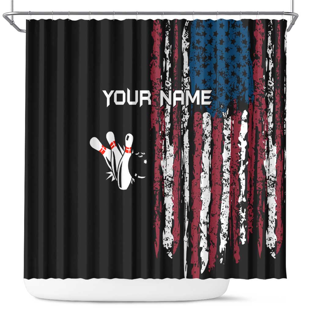 Distressed American Flag Shower Curtain with Bowling Pins and Ball Vertical Stripe Design - Wonder Print Shop