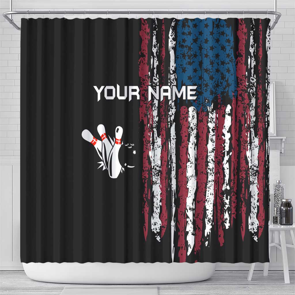 Distressed American Flag Shower Curtain with Bowling Pins and Ball Vertical Stripe Design - Wonder Print Shop