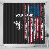 Distressed American Flag Shower Curtain with Bowling Pins and Ball Vertical Stripe Design - Wonder Print Shop