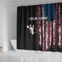 Distressed American Flag Shower Curtain with Bowling Pins and Ball Vertical Stripe Design - Wonder Print Shop