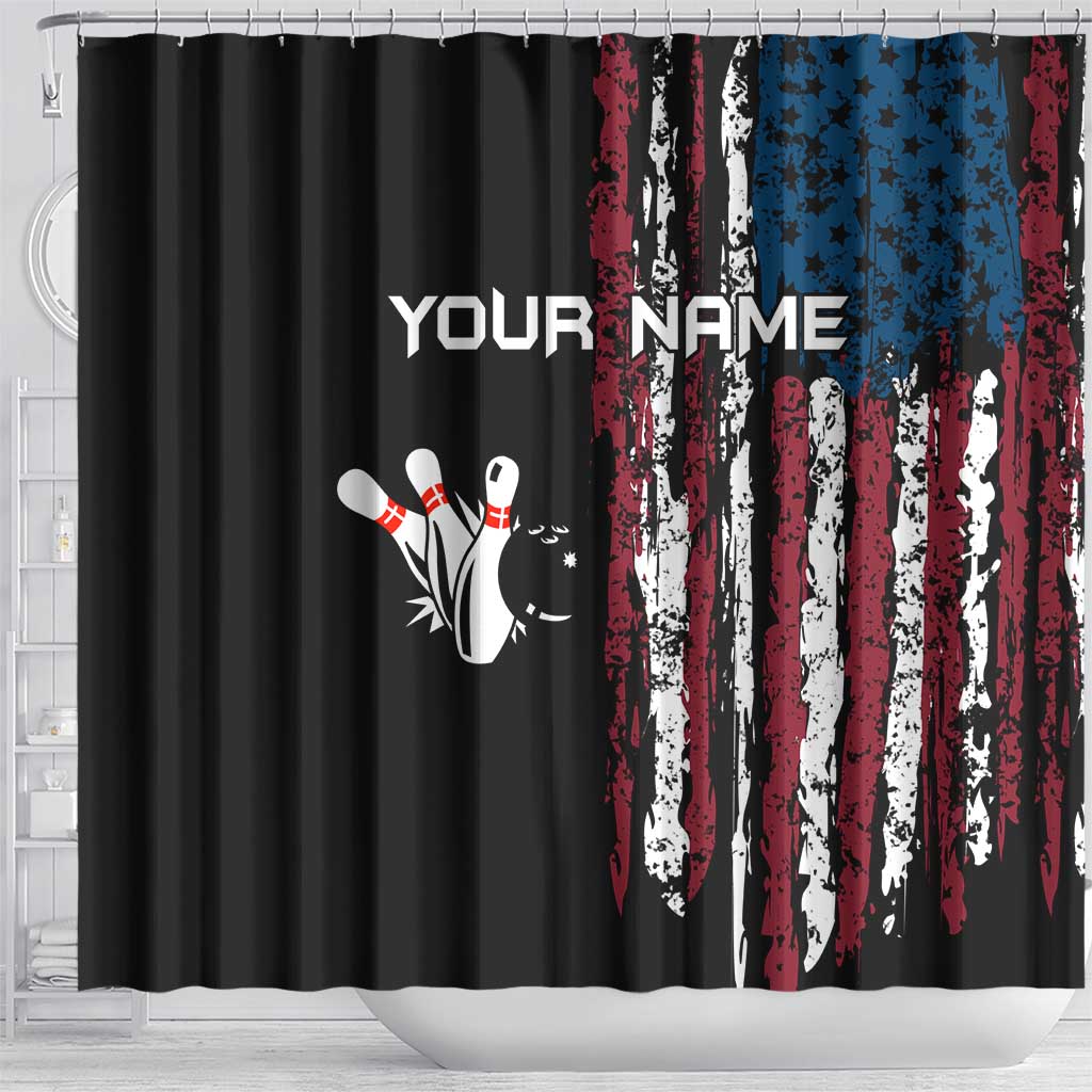 Distressed American Flag Shower Curtain with Bowling Pins and Ball Vertical Stripe Design - Wonder Print Shop