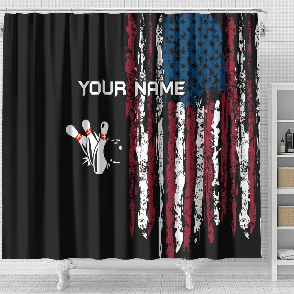 Distressed American Flag Shower Curtain with Bowling Pins and Ball Vertical Stripe Design - Wonder Print Shop