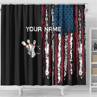 Distressed American Flag Shower Curtain with Bowling Pins and Ball Vertical Stripe Design - Wonder Print Shop