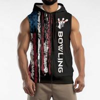 Distressed American Flag Sleeveless Zip Hoodie with Bowling Pins and Ball Vertical Stripe Design - Wonder Print Shop