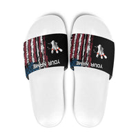 Distressed American Flag Slide Sandals with Bowling Pins and Ball Vertical Stripe Design - Wonder Print Shop