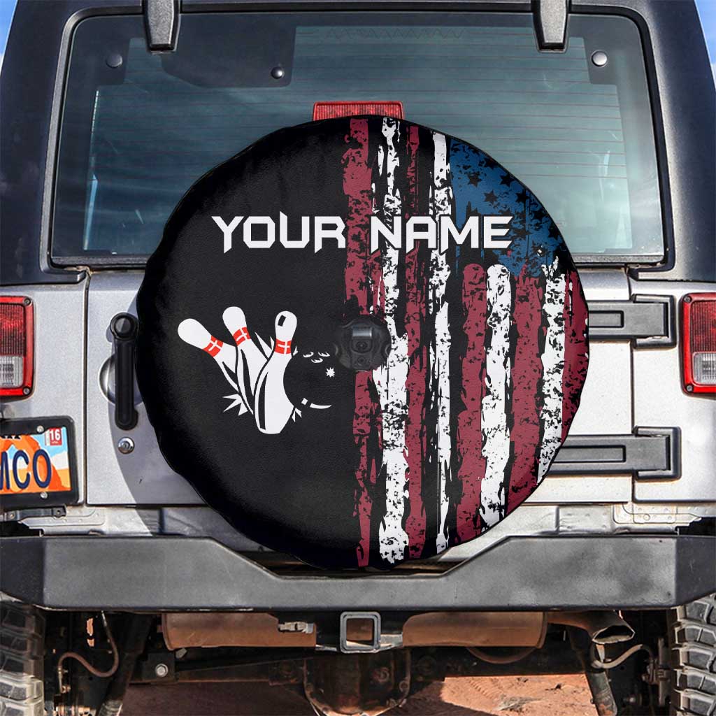 Distressed American Flag Spare Tire Cover with Bowling Pins and Ball Vertical Stripe Design - Wonder Print Shop