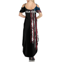 Distressed American Flag Summer Maxi Dress with Bowling Pins and Ball Vertical Stripe Design - Wonder Print Shop
