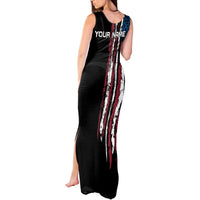 Distressed American Flag Tank Maxi Dress with Bowling Pins and Ball Vertical Stripe Design - Wonder Print Shop