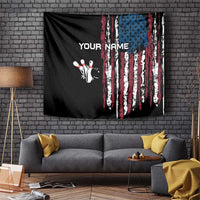 Distressed American Flag Tapestry with Bowling Pins and Ball Vertical Stripe Design - Wonder Print Shop