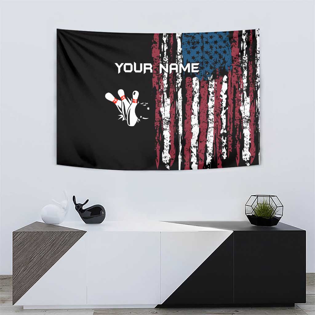 Distressed American Flag Tapestry with Bowling Pins and Ball Vertical Stripe Design - Wonder Print Shop