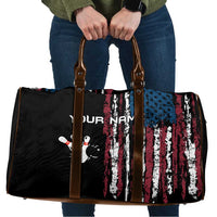 Distressed American Flag Travel Bag with Bowling Pins and Ball Vertical Stripe Design - Wonder Print Shop