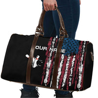 Distressed American Flag Travel Bag with Bowling Pins and Ball Vertical Stripe Design - Wonder Print Shop