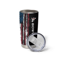 Distressed American Flag Tumbler Cup with Bowling Pins and Ball Vertical Stripe Design - Wonder Print Shop