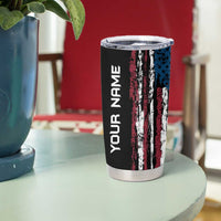 Distressed American Flag Tumbler Cup with Bowling Pins and Ball Vertical Stripe Design - Wonder Print Shop