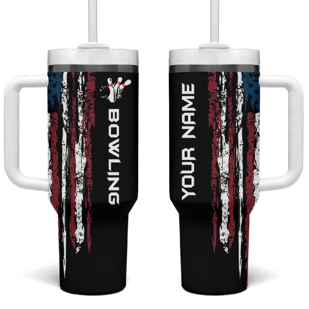 Distressed American Flag Tumbler With Handle with Bowling Pins and Ball Vertical Stripe Design - Wonder Print Shop