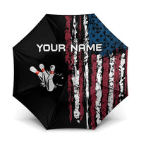 Distressed American Flag Umbrella with Bowling Pins and Ball Vertical Stripe Design - Wonder Print Shop