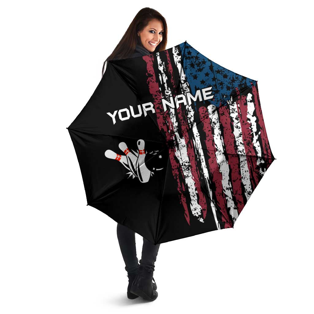 Distressed American Flag Umbrella with Bowling Pins and Ball Vertical Stripe Design - Wonder Print Shop