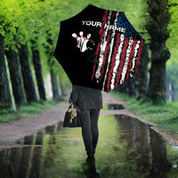 Distressed American Flag Umbrella with Bowling Pins and Ball Vertical Stripe Design - Wonder Print Shop