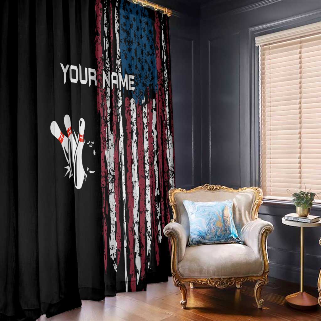 Distressed American Flag Window Curtain with Bowling Pins and Ball Vertical Stripe Design - Wonder Print Shop