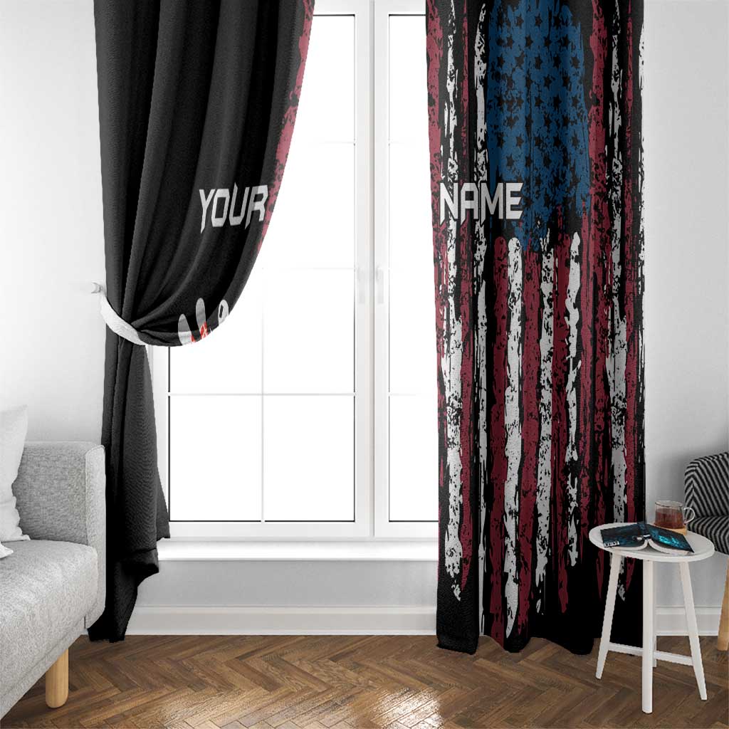 Distressed American Flag Window Curtain with Bowling Pins and Ball Vertical Stripe Design - Wonder Print Shop