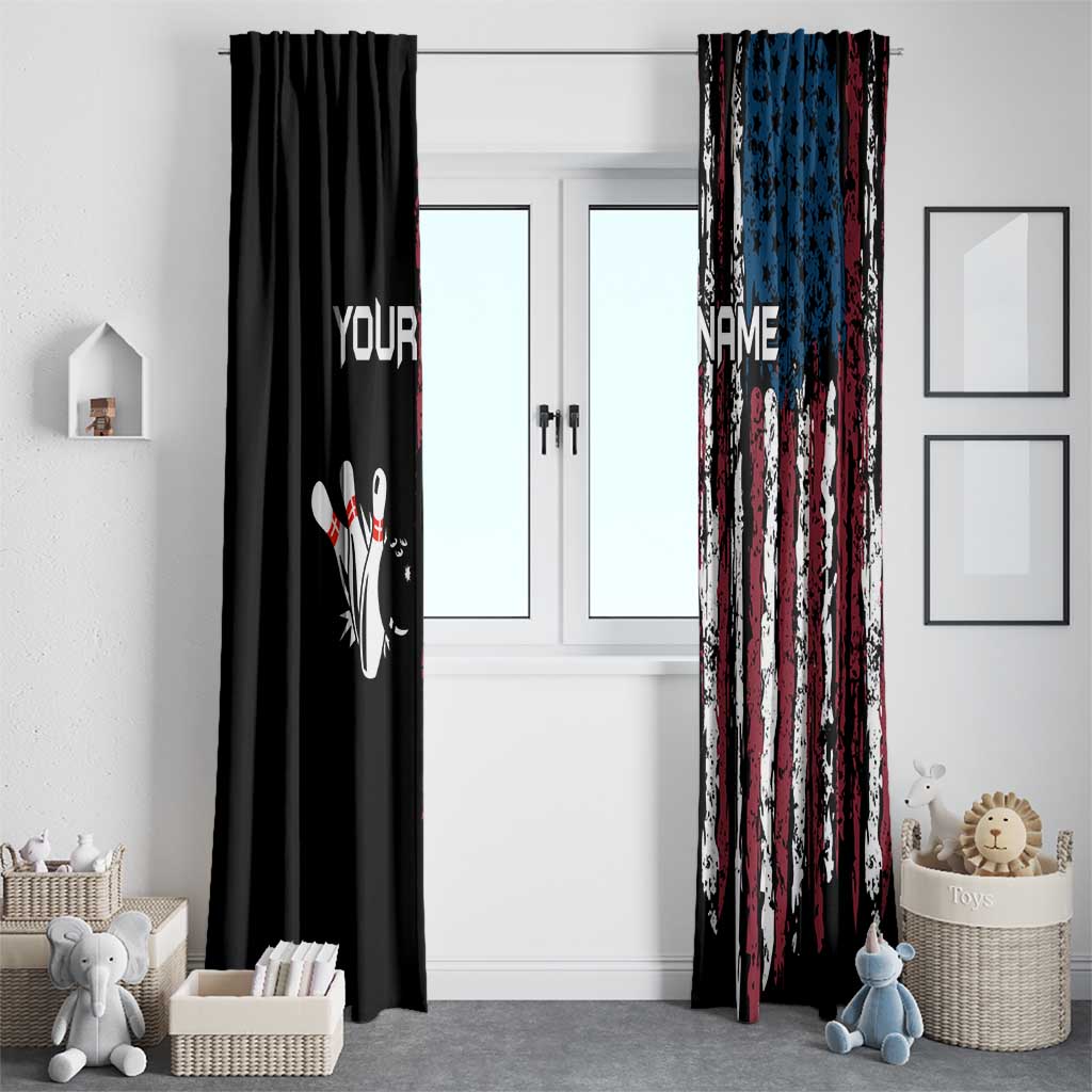 Distressed American Flag Window Curtain with Bowling Pins and Ball Vertical Stripe Design - Wonder Print Shop