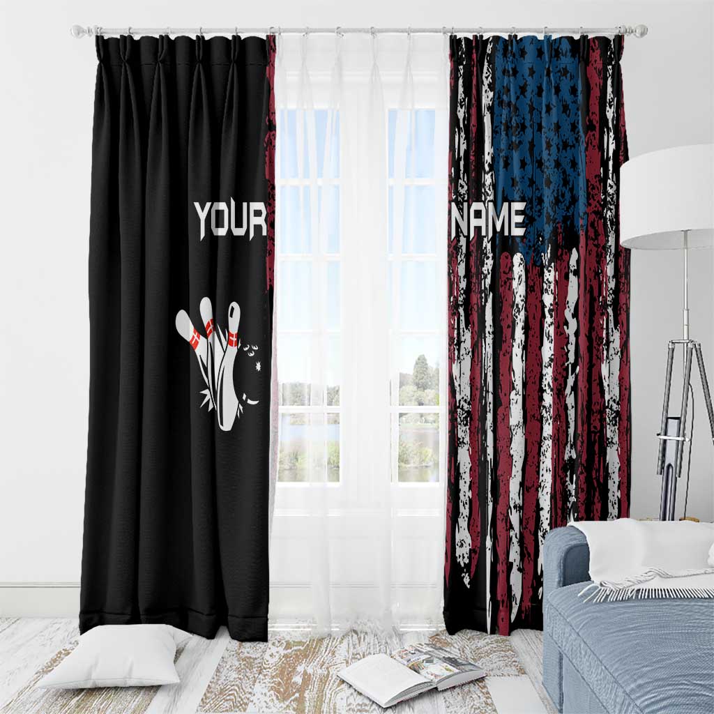 Distressed American Flag Window Curtain with Bowling Pins and Ball Vertical Stripe Design - Wonder Print Shop