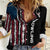 Distressed American Flag Women Casual Shirt with Bowling Pins and Ball Vertical Stripe Design - Wonder Print Shop