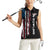 Distressed American Flag Women Sleeveless Polo Shirt with Bowling Pins and Ball Vertical Stripe Design - Wonder Print Shop