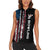 Distressed American Flag Women Sleeveless Polo Shirt with Bowling Pins and Ball Vertical Stripe Design - Wonder Print Shop
