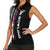 Distressed American Flag Women Sleeveless Polo Shirt with Bowling Pins and Ball Vertical Stripe Design - Wonder Print Shop