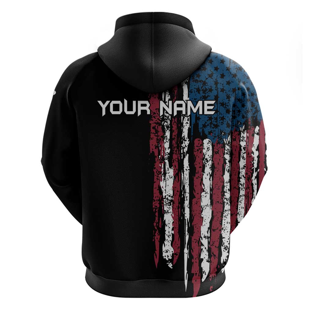 Distressed American Flag Zip Hoodie with Bowling Pins and Ball Vertical Stripe Design - Wonder Print Shop