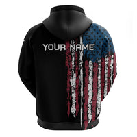 Distressed American Flag Zip Hoodie with Bowling Pins and Ball Vertical Stripe Design - Wonder Print Shop