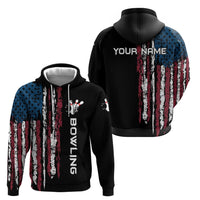 Distressed American Flag Zip Hoodie with Bowling Pins and Ball Vertical Stripe Design - Wonder Print Shop