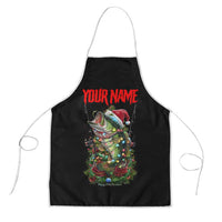 Custom Christmas Bass Fishing Apron Santa Hat and Holiday Lights on Black Background - Wonder Print Shop