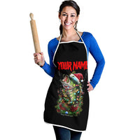 Custom Christmas Bass Fishing Apron Santa Hat and Holiday Lights on Black Background - Wonder Print Shop