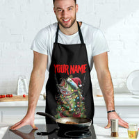 Custom Christmas Bass Fishing Apron Santa Hat and Holiday Lights on Black Background - Wonder Print Shop