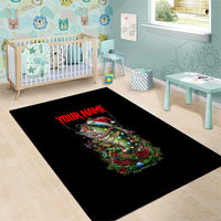 Custom Christmas Bass Fishing Area Rug Santa Hat and Holiday Lights on Black Background - Wonder Print Shop