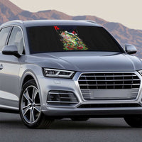 Custom Christmas Bass Fishing Auto Sun Shade Santa Hat and Holiday Lights on Black Background - Wonder Print Shop