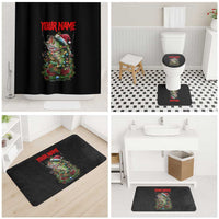 Custom Christmas Bass Fishing Bathroom Set Santa Hat and Holiday Lights on Black Background - Wonder Print Shop