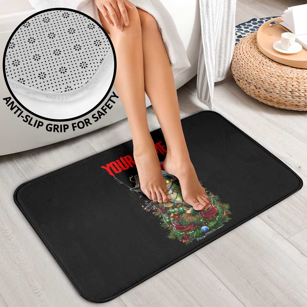 Custom Christmas Bass Fishing Bathroom Set Santa Hat and Holiday Lights on Black Background - Wonder Print Shop