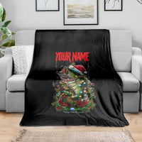 Custom Christmas Bass Fishing Blanket Santa Hat and Holiday Lights on Black Background - Wonder Print Shop
