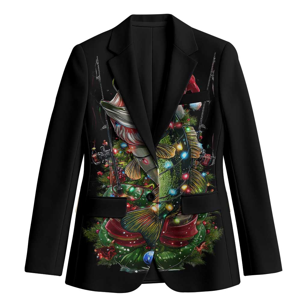 Custom Christmas Bass Fishing Blazer Santa Hat and Holiday Lights on Black Background - Wonder Print Shop