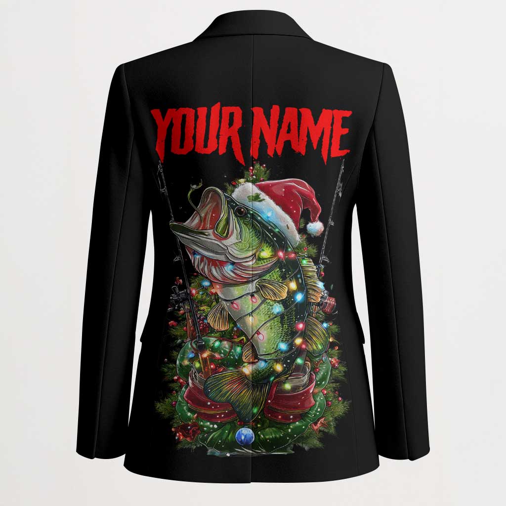 Custom Christmas Bass Fishing Blazer Santa Hat and Holiday Lights on Black Background - Wonder Print Shop