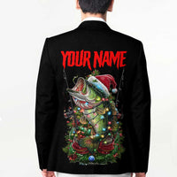 Custom Christmas Bass Fishing Blazer Santa Hat and Holiday Lights on Black Background - Wonder Print Shop