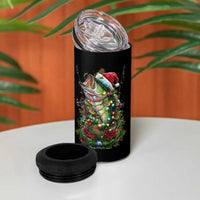 Custom Christmas Bass Fishing 4 in 1 Can Cooler Tumbler Santa Hat and Holiday Lights on Black Background - Wonder Print Shop