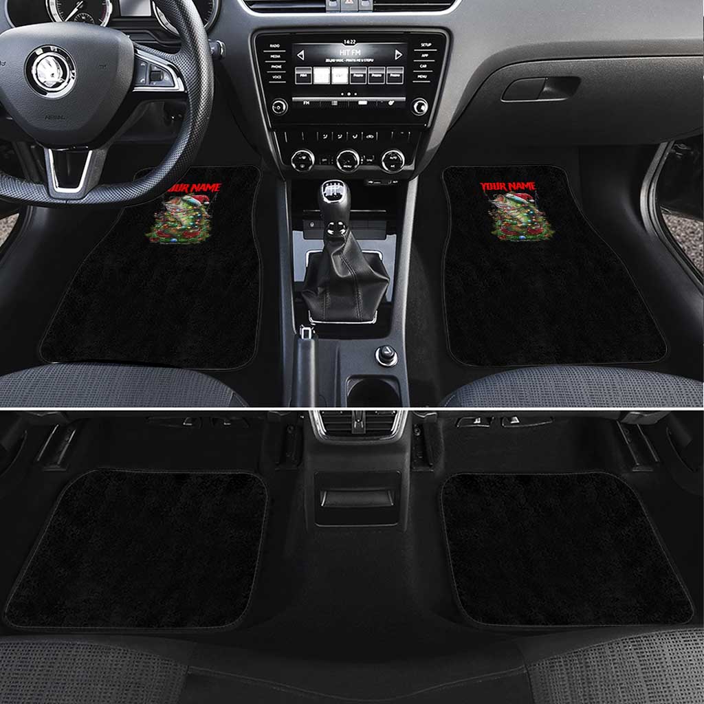 Custom Christmas Bass Fishing Car Mats Santa Hat and Holiday Lights on Black Background - Wonder Print Shop